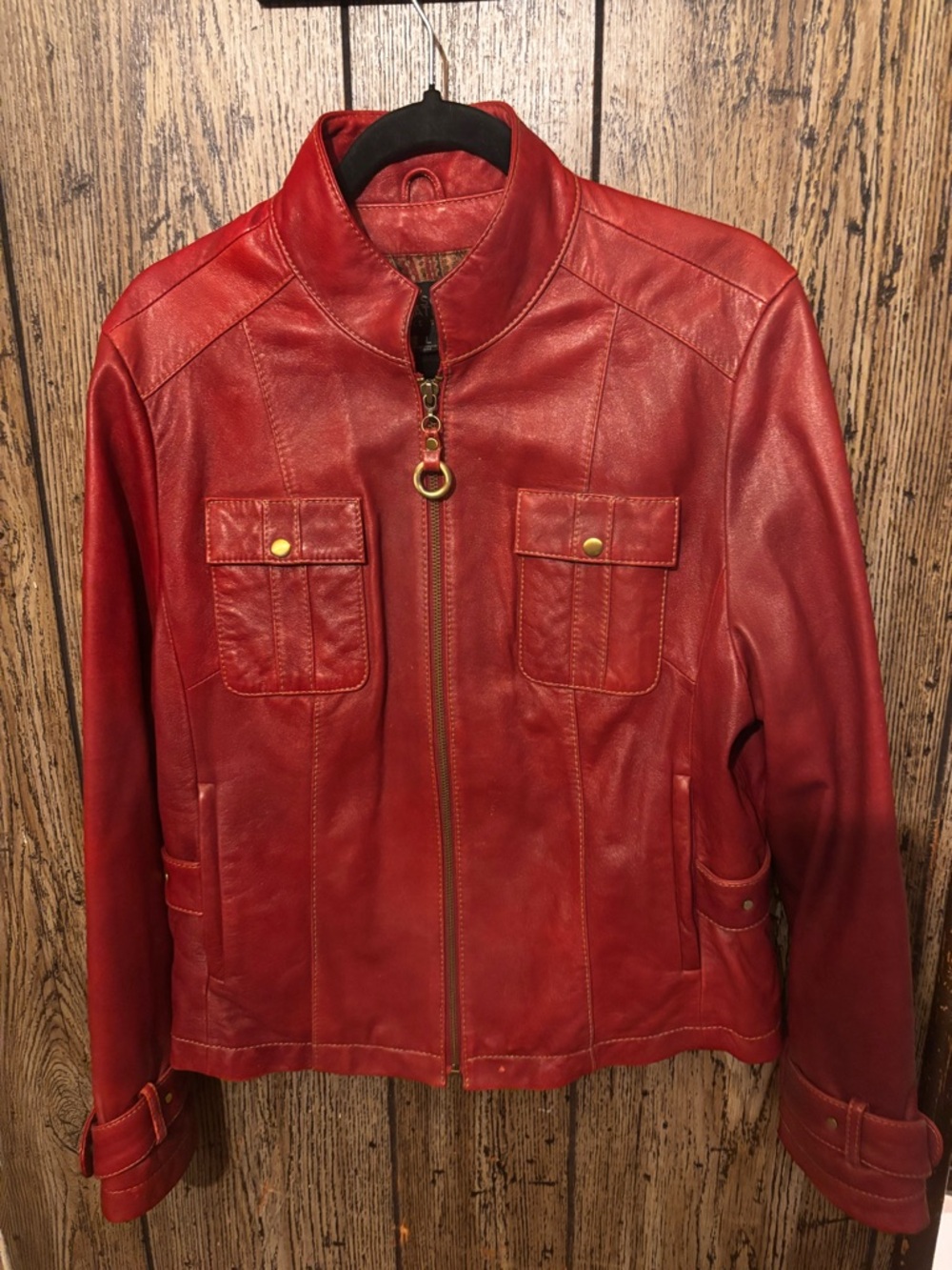 Wilson Leather Classic Red Leather Jacket with Front Zip Large
